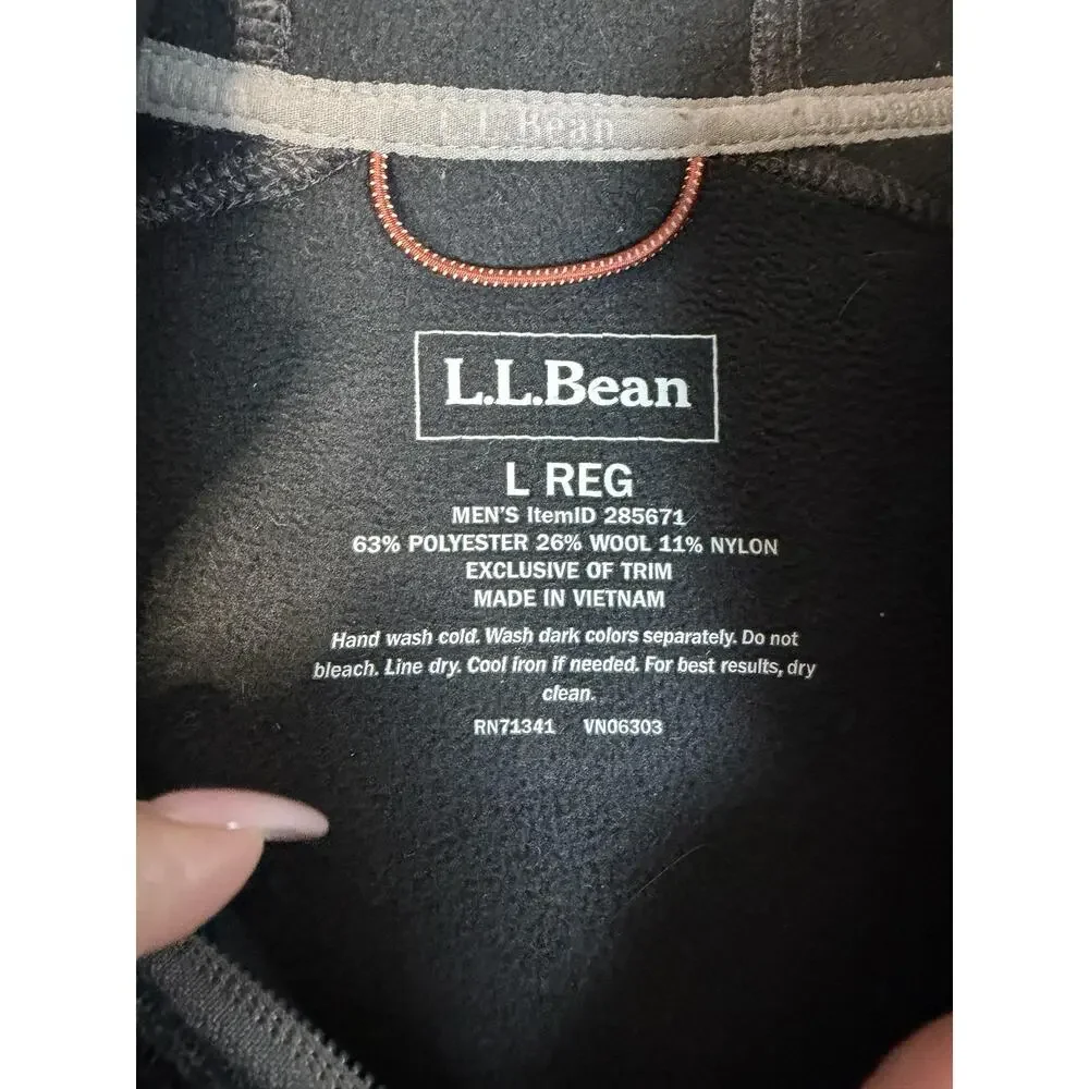 L.L. Bean Sweater Jacket Mens L Gray Hooded Full Zip Polyester Wool Blend